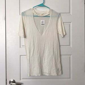 Off white t shirt with v neck cut out